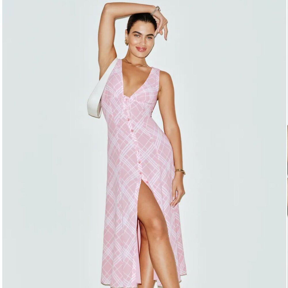 Reformation Pink Plaid Maxi Dress